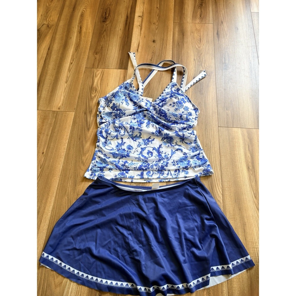 Modlily Tankini Swimsuit Skirt Blur White Floral Women's XL Summer Beach NWT